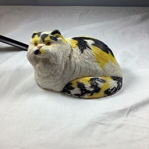 Vintage Calico Persian Cat Figurine Textured Resin Hand Painted Fluffy Loaf